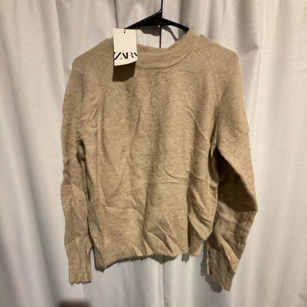 Zara Round-Neck Knitted Sweater Size S Beige